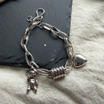 100% Solid 925 Sterling Silver Metal Bracelet for Women Men Vintage Heart Letters Handmade Simple Birthday Gift