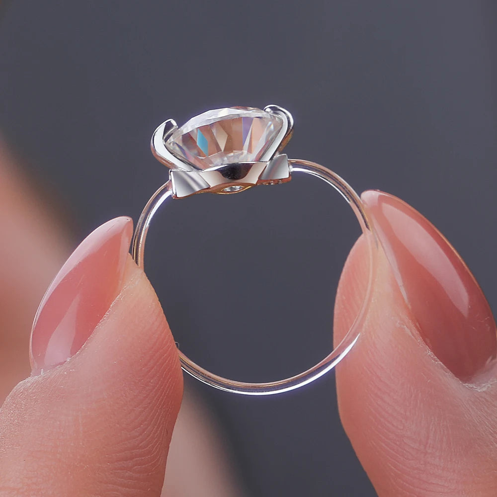 1-3CT D Color Moissanite Transparent Fishing Line Ring S925 Silver Round Lab Diamond Certified