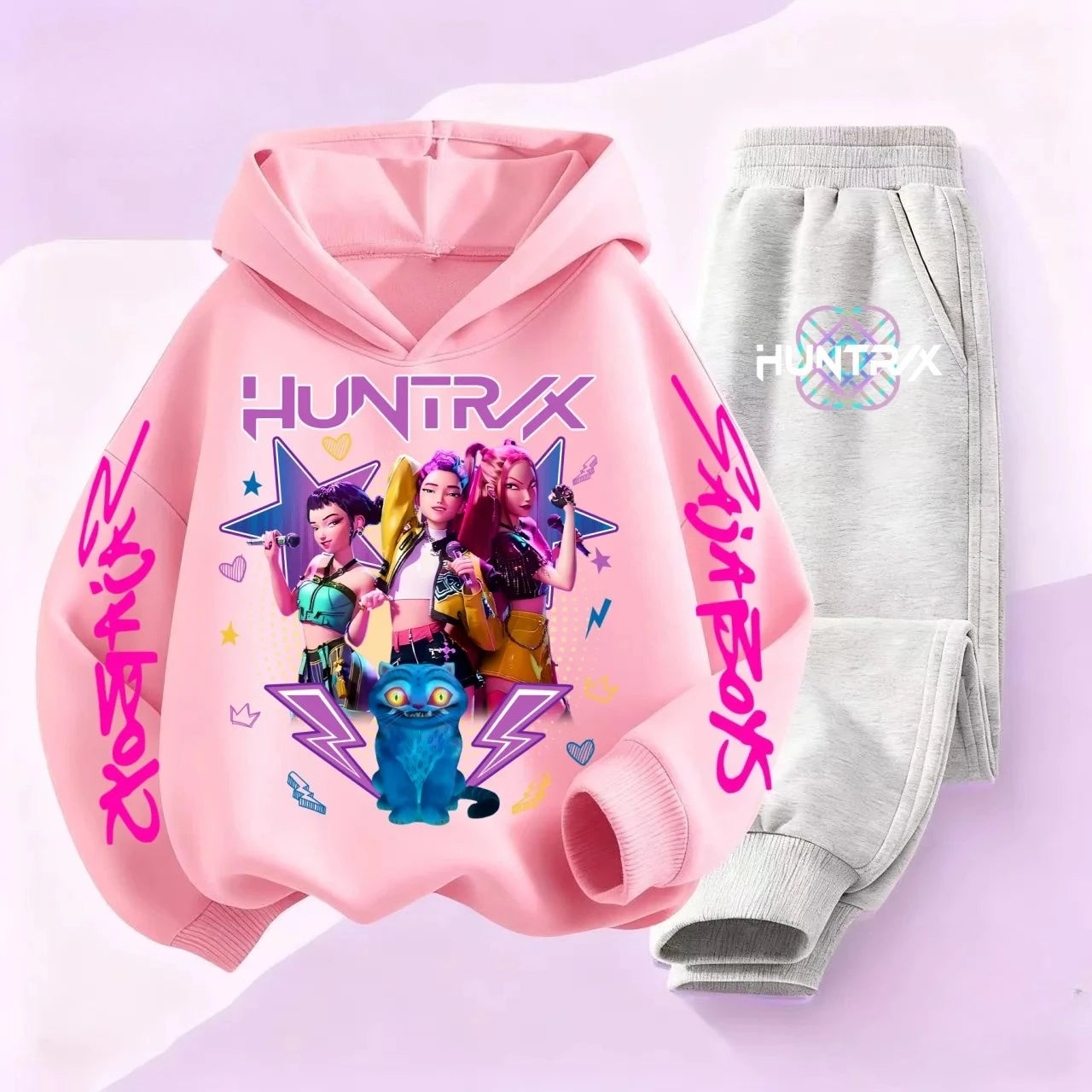 Kids Kpop Devil Hunter Huntrix Printed Hoodie & Sports Pants 2pc Casual Set