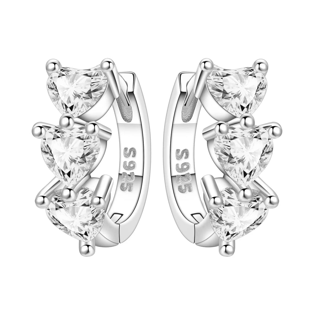 925 Sterling Silver Simple Love Heart Zircon Circle Hoop Earrings Jewellery