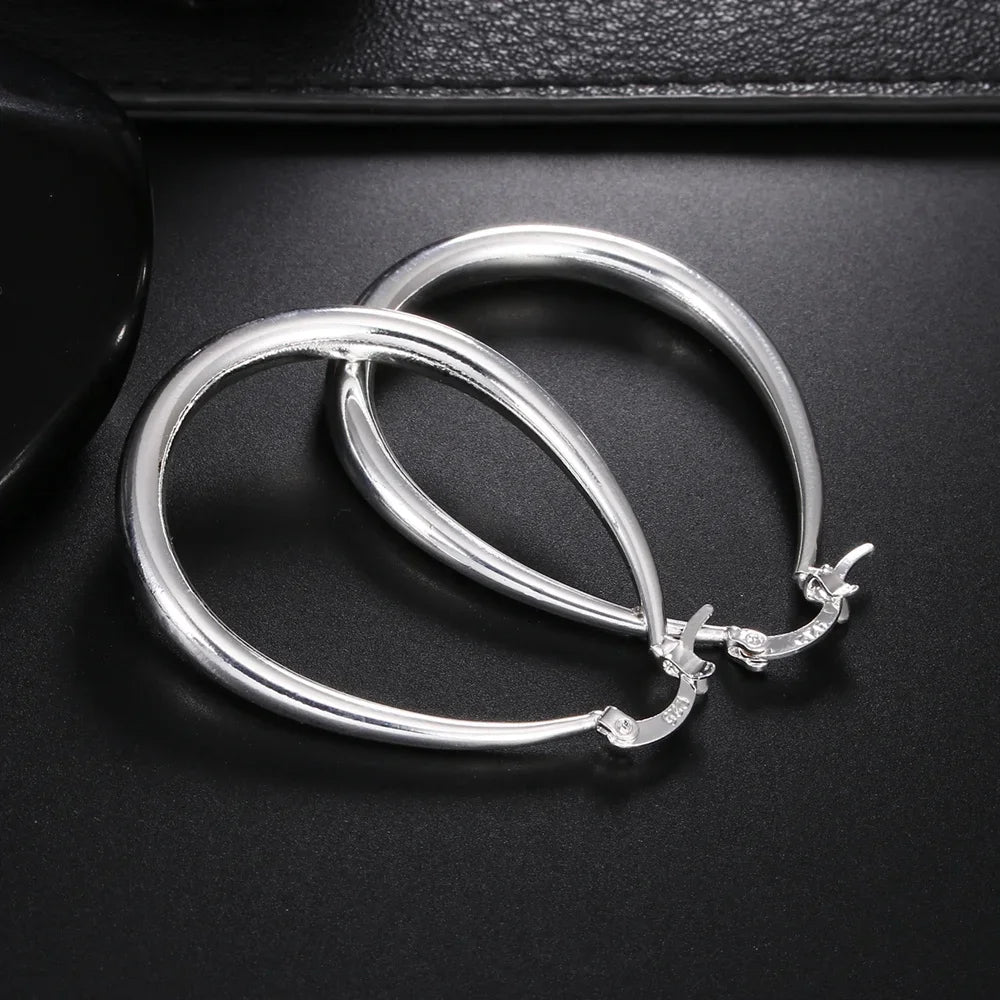 925 Sterling Silver 41mm Smooth Big Hoop Earrings Women Party Wedding Gift