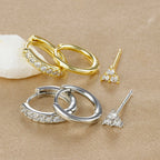 3PCS Stainless Steel CZ Zircon Huggie Hoop Earrings Flower Studs
