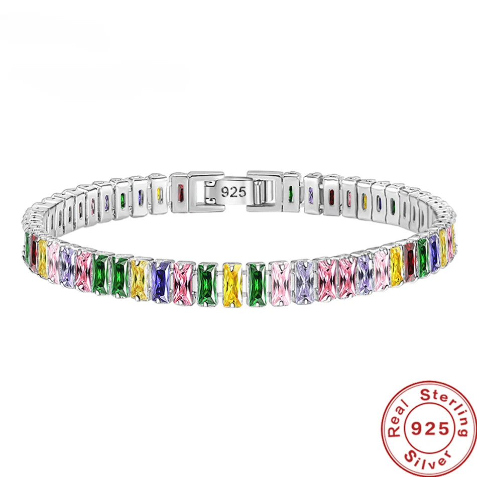 18cm Light Luxury Color Crystal Bracelet 925 Sterling Silver Women Fashion