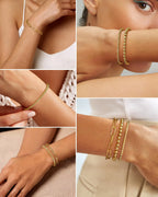 Gold Plated Beaded Braceletfor Women, Stainless Steel Stackable Stretchable Bead Ball Bracelet Hypoallergenic