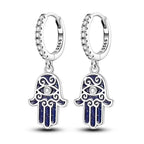 925 Sterling Silver Fatima's Hand Devil's Eye Drop Earrings Trendy Jewellery