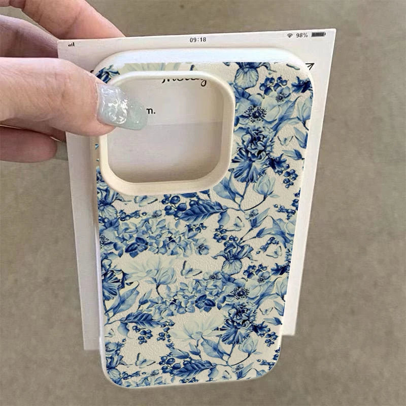 Porcelain Flower Case for iPhone 17 16 15 14 13 12 Pro Max Plus