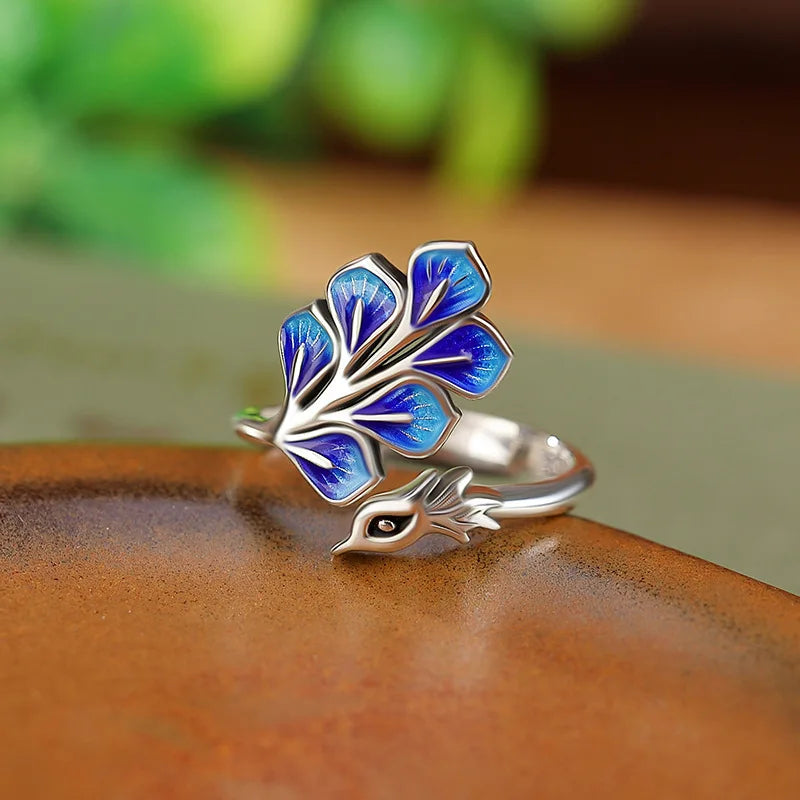 925 Sterling Silver Blue Peacock Wedding Ring Engagement Fine Jewellery Wholesale