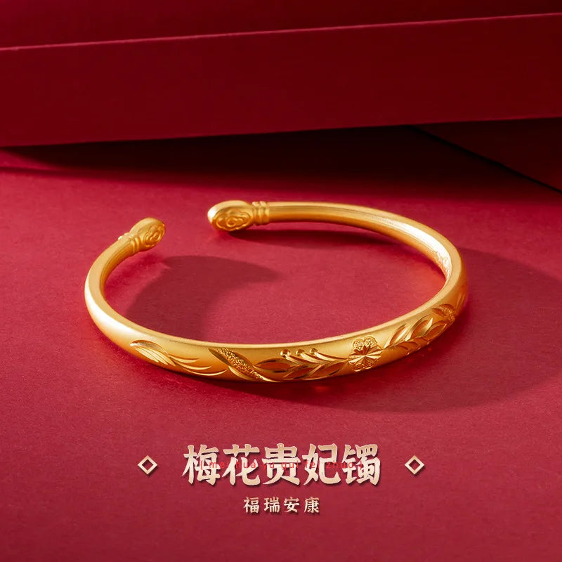 Solid18k Gold Bangles for Women Pulseras Mujer Elegant Never Fade Gold Ladies Bracelets Fashion Bracelet Luxe Fine Jewelry Gift