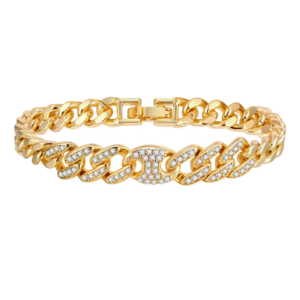 Cubic Zirconia Floral Bracelet for Women18k Gold Plated Link Statement Jewelry