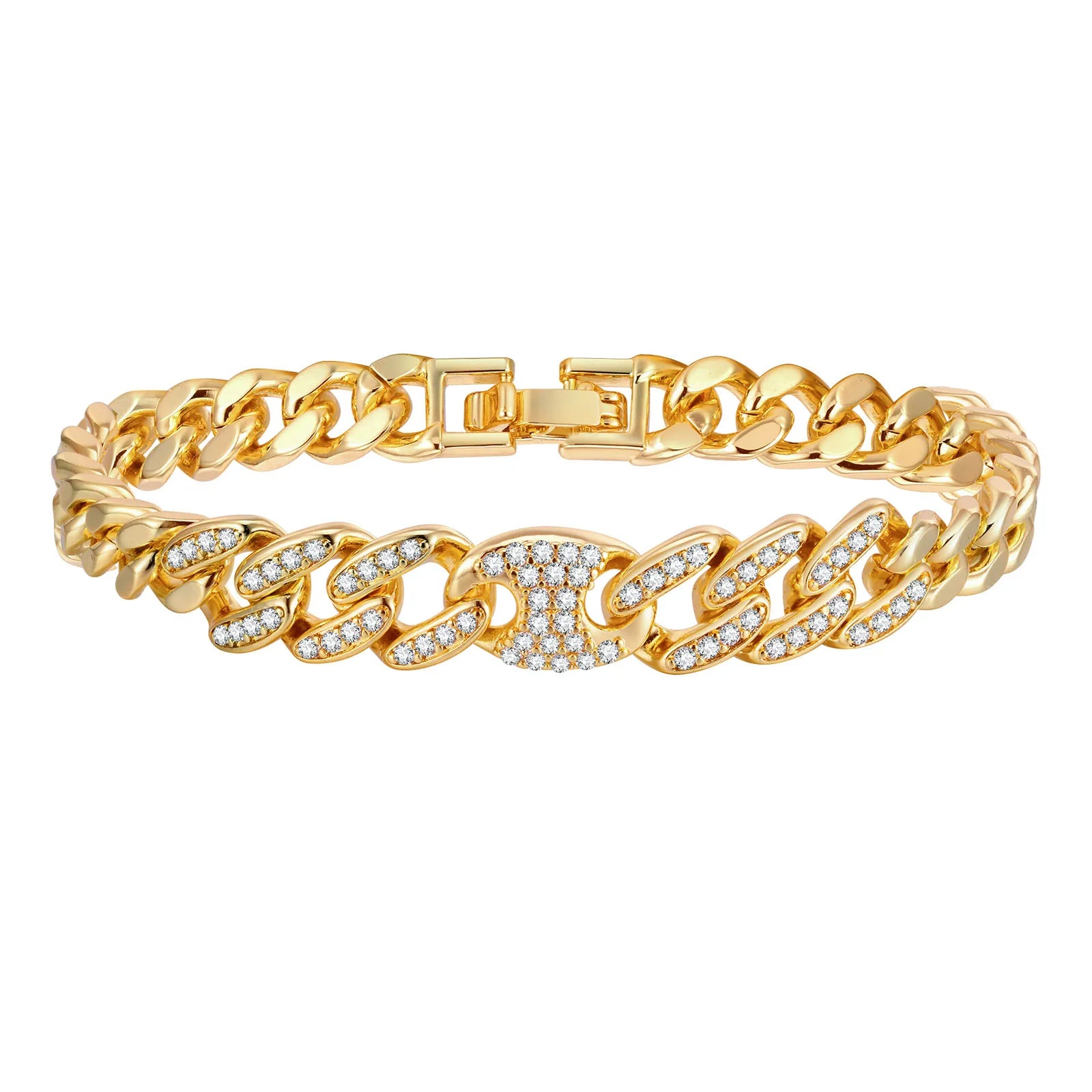 Cubic Zirconia Floral Bracelet for Women18k Gold Plated Link Statement Jewelry