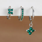 3PCS Trendy Stainless Steel Flower Drop Earring Set Zirconia Dangle