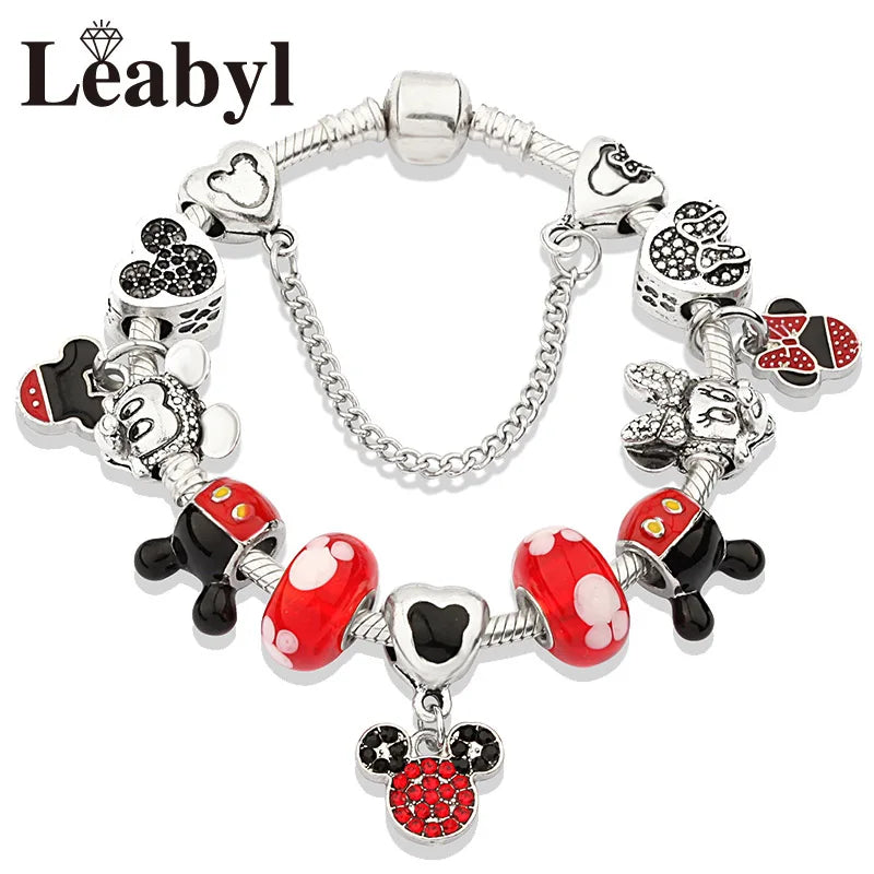 Pink Crystal Bead Charm Bracelet Colourful Enamel Handmade DIY Jewellery