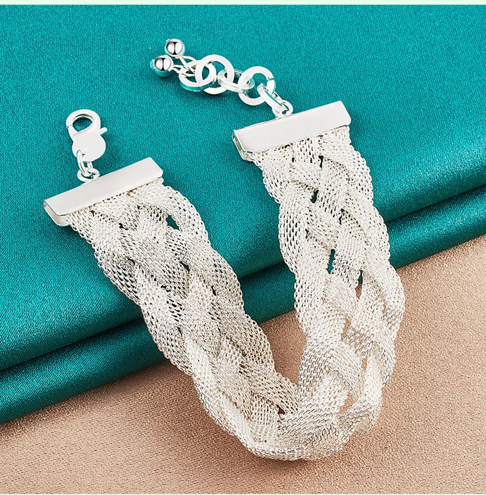 Braid Chain Bracelet 925 Sterling Silver Men Women Wedding Fashion Jewellery