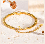 Zirconia Heart Bracelet for Women, Beaded Strand Link Bangle Gold Plated, Stainless Steel Adjustable Bracelets