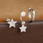 3pcs Stainless Steel Zircon Huggie Hoop Earrings Set Star Moon