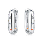 925 Sterling Silver Minimalist Blue Zircon Hoop Earrings Anniversary Gift