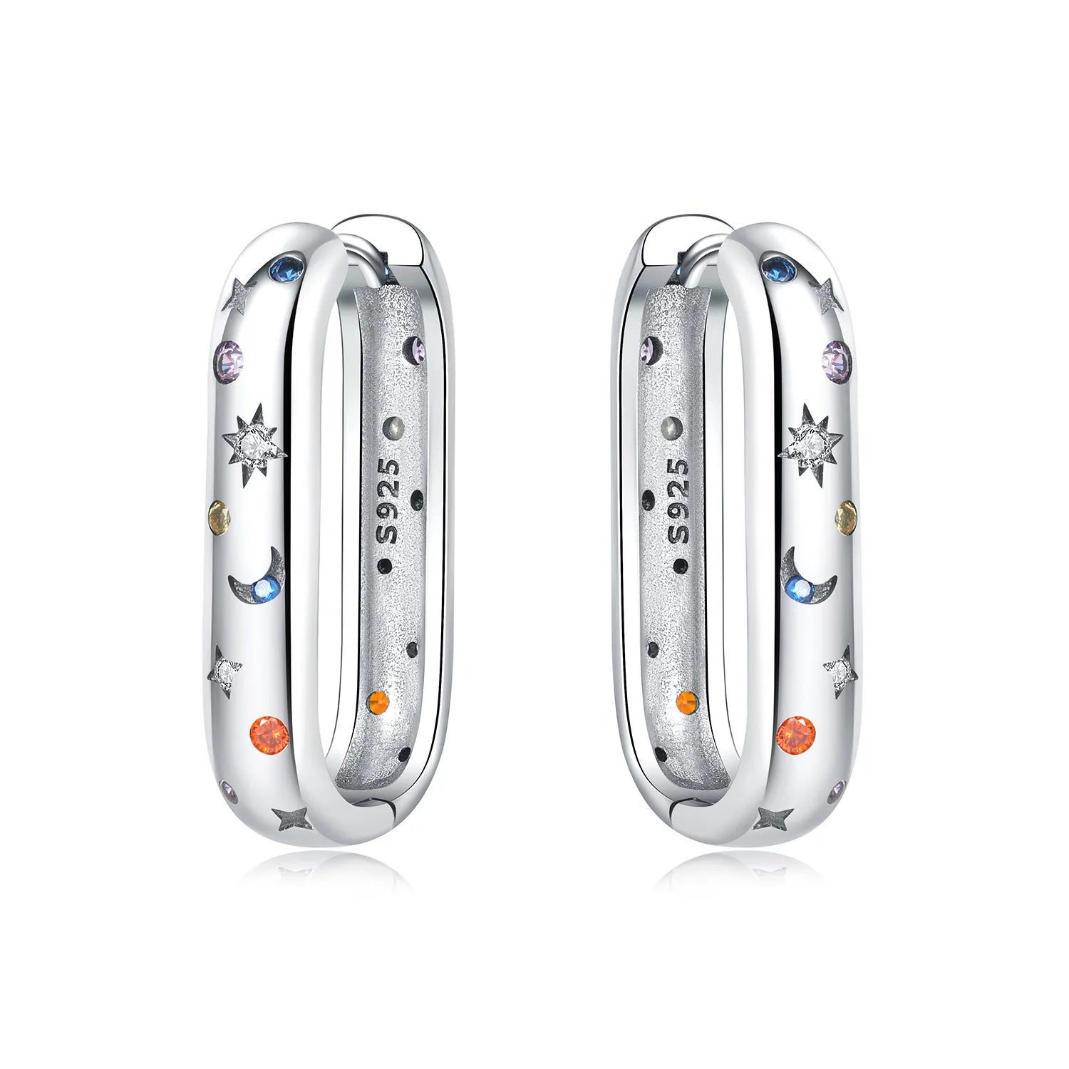 925 Sterling Silver Minimalist Blue Zircon Hoop Earrings Anniversary Gift