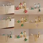 3PCS Gold Colour Chain Flower Drop Earrings Zircon Dangle Earring