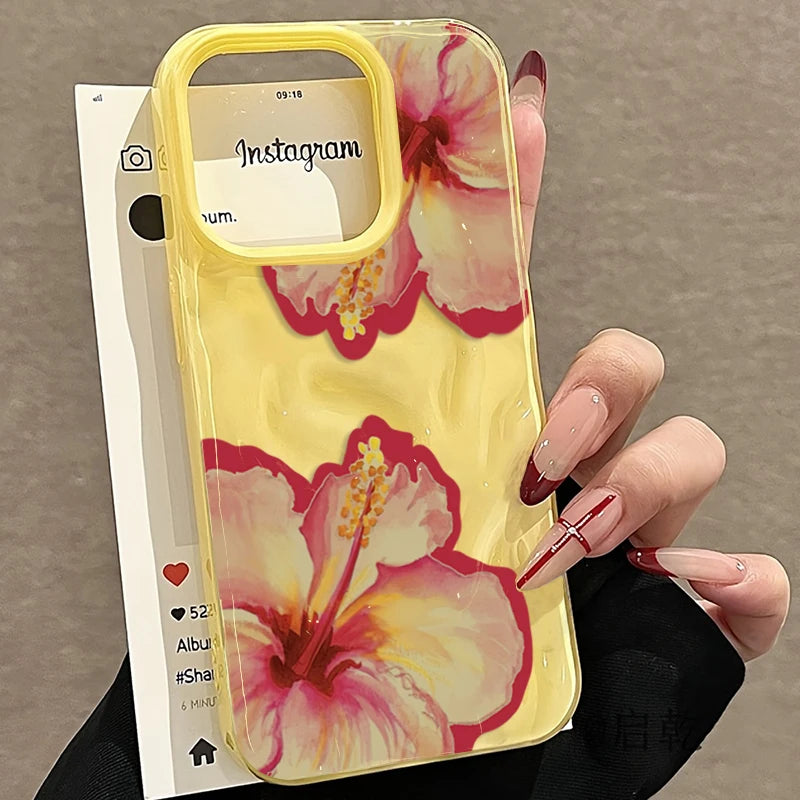 Pink Hibiscus Flower Texture Case for iPhone 17 16 15 14 13 12 11 Pro Max