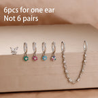 6PCS Exquisite Zircon Geometric Circle Earrings Set Gold Colour Steel