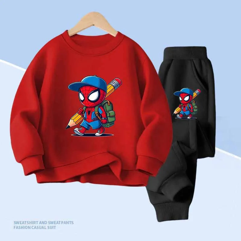 Spiderman Print Kids Hoodie & Pocket Long Pants 2pcs Sweatshirt Clothing Set