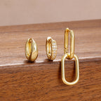 3PCS Stainless Steel Zircon Hoop Earrings Set Gold Colour Piercing