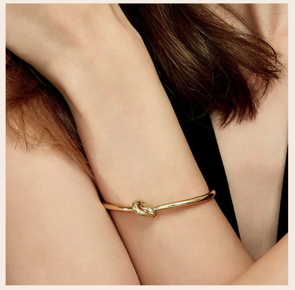 Trendy Round Circular Open Knot Cuff Bangle Bracelets For Women Elegant GoldColor Jewelry Noeud Armband Pulseiras