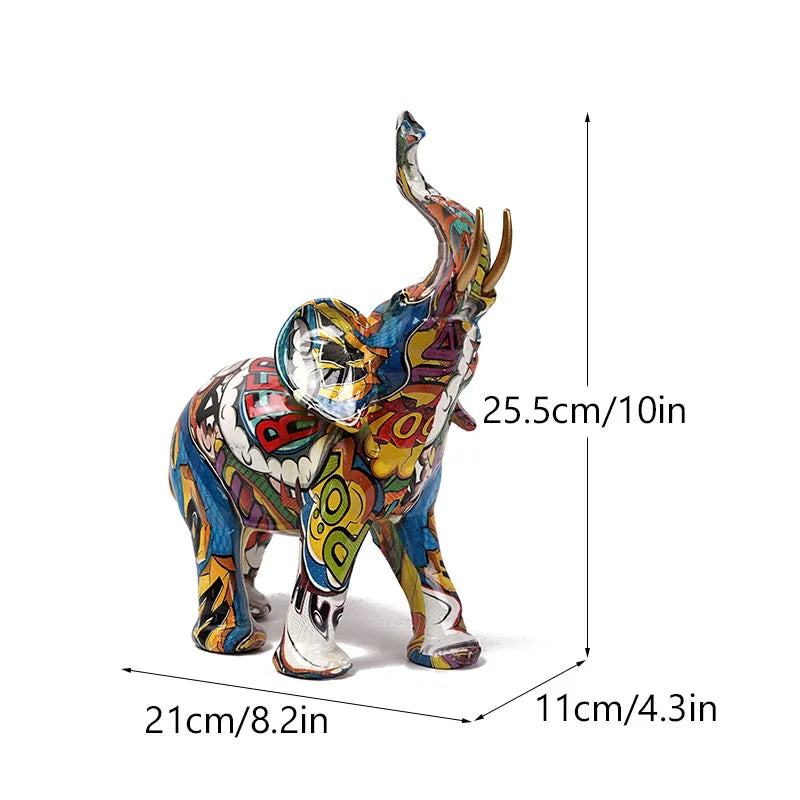 Graffiti Elephant Sculpture Resin Animal Statue Modern Pop Street Art Figurines