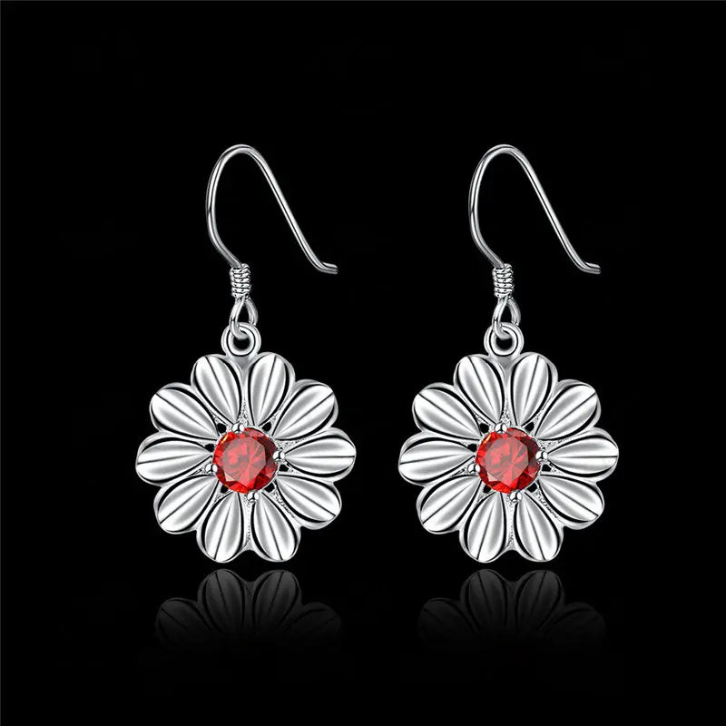 925 Sterling Silver 43mm Round Zircon Earrings Women Fashion Charm Wedding