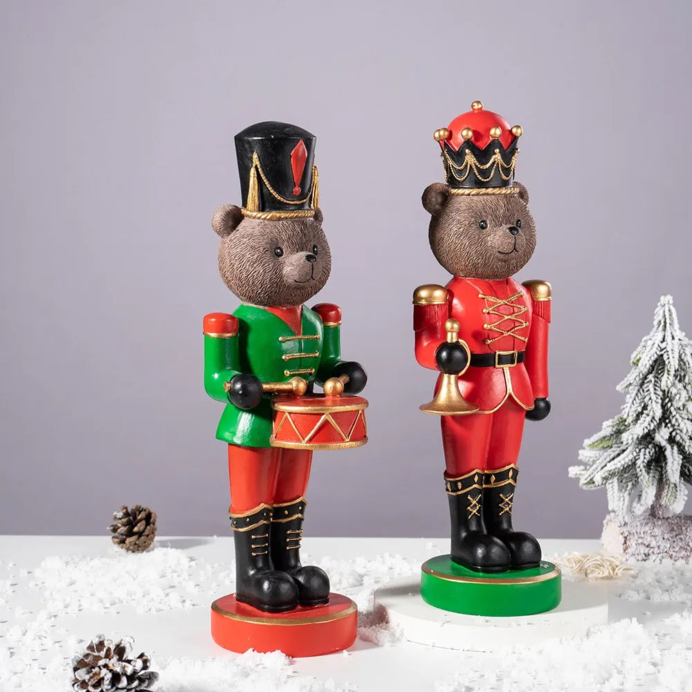 Resin Bear Nutcracker Statue Christmas Soldier Figurines Living Room Decoration Gift