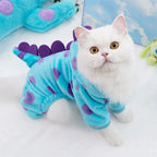 Dinosaur Plush Pet Costume 4-Leg Jumpsuit Flannel Cosplay Party Outfit