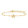 Charms Pave Initial Letter Bracelet, Paperclip Satellite Chain Stainless Steel Gold Plated, Handmade Jewelry for Women