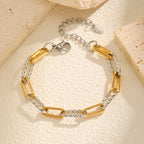 Two Tone Twist Link Paperclip Bracelet for Women, Chunky Stainless Steel Bracelet Adjustable Link, 18k Gold Plated Jewelry