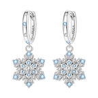 925 Sterling Silver Sparkling Blue Snowflake Drop Earrings Trendy Jewellery