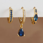 3PCS Cubic Zirconia Water Drop Hanging Earrings Round Dangle Set