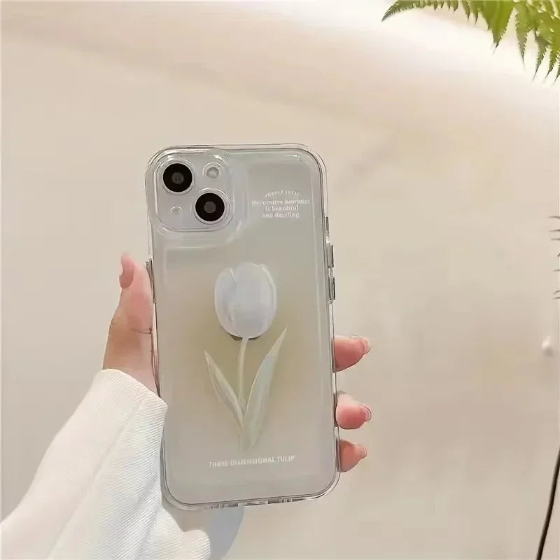 Tulip Pattern Case for iPhone 17 16 15 14 13 12 11 Pro Max 7 8 Plus Silicone