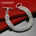 925 Sterling Silver 8-inch Braided Bracelet Men Women Wedding Jewellery Gift