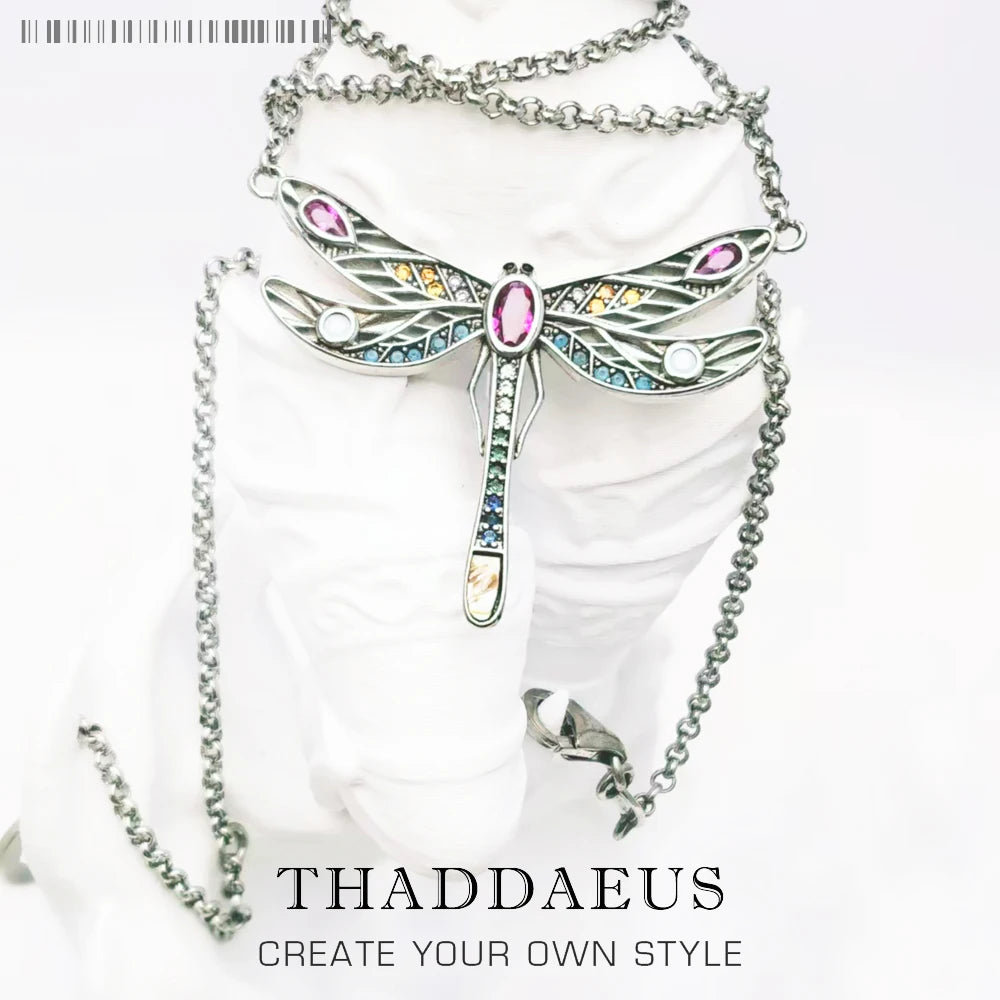 Playful Dragonfly Necklace Link Chain 925 Sterling Silver Bohemia Jewelry