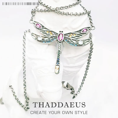 Playful Dragonfly Necklace Link Chain 925 Sterling Silver Bohemia Jewelry