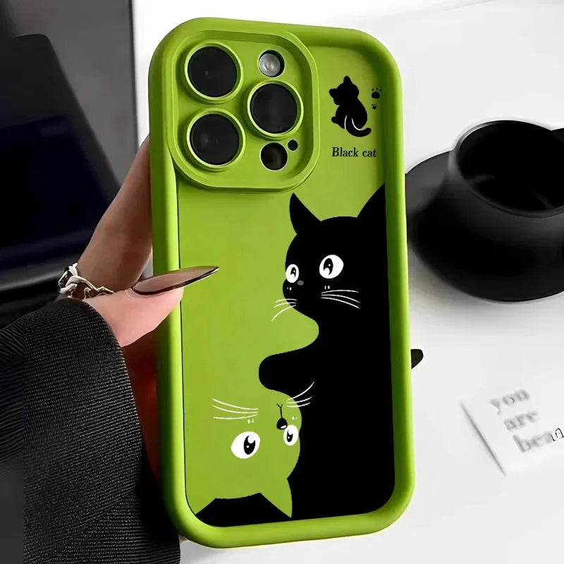 Cute Cartoon Black Cat Case for Samsung Galaxy S24 S23 S22 Ultra S21 FE A55