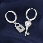 925 Sterling Silver Asymmetric Key Lock Drop Earrings Trendy Jewellery Gift