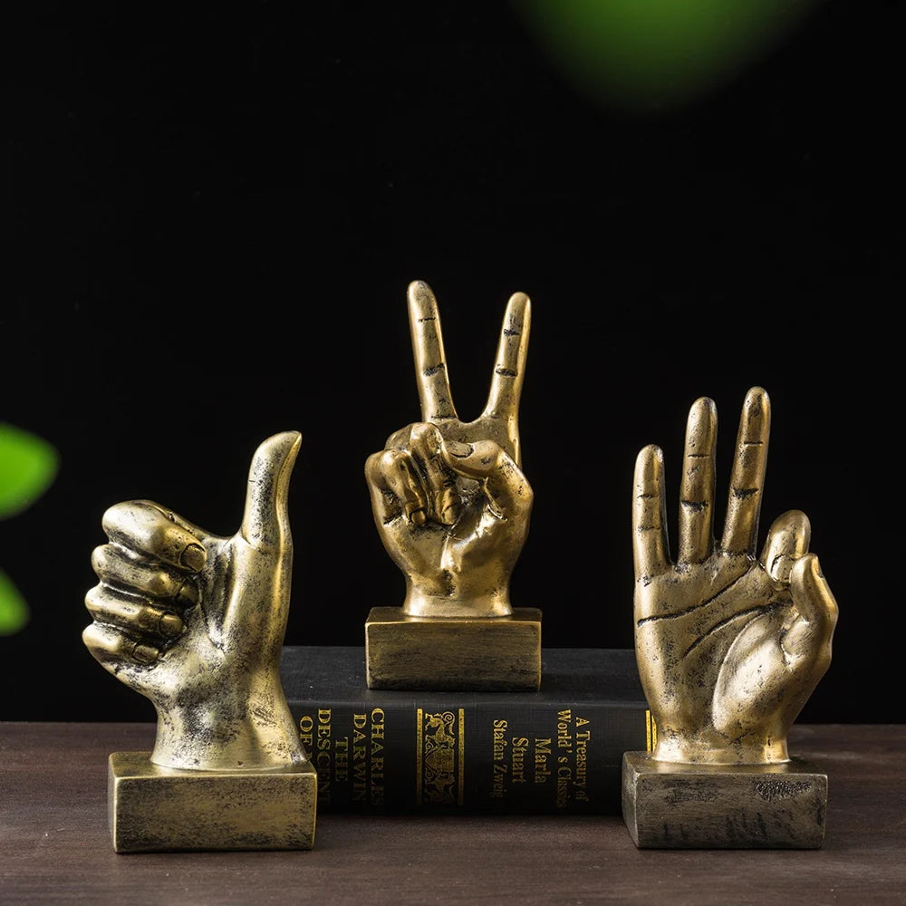Resin Gesture Hand Finger Figurines Sculpture Retro Ornament Shop Interior Decor