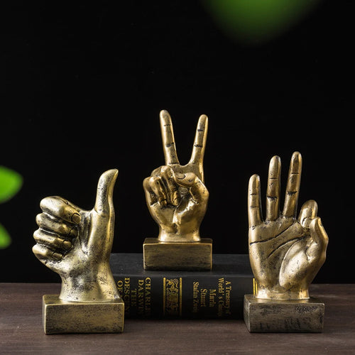 Resin Gesture Hand Finger Figurines Sculpture Retro Ornament Shop Interior Decor