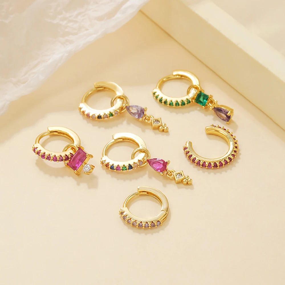 2PCS Trendy Stainless Steel Water Drop Hoop Earring 18K Gold Plated
