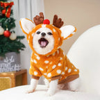 Festive Reindeer Pet Costume Cozy Plush Dog Cat Hoodie Outfit Winter Photo