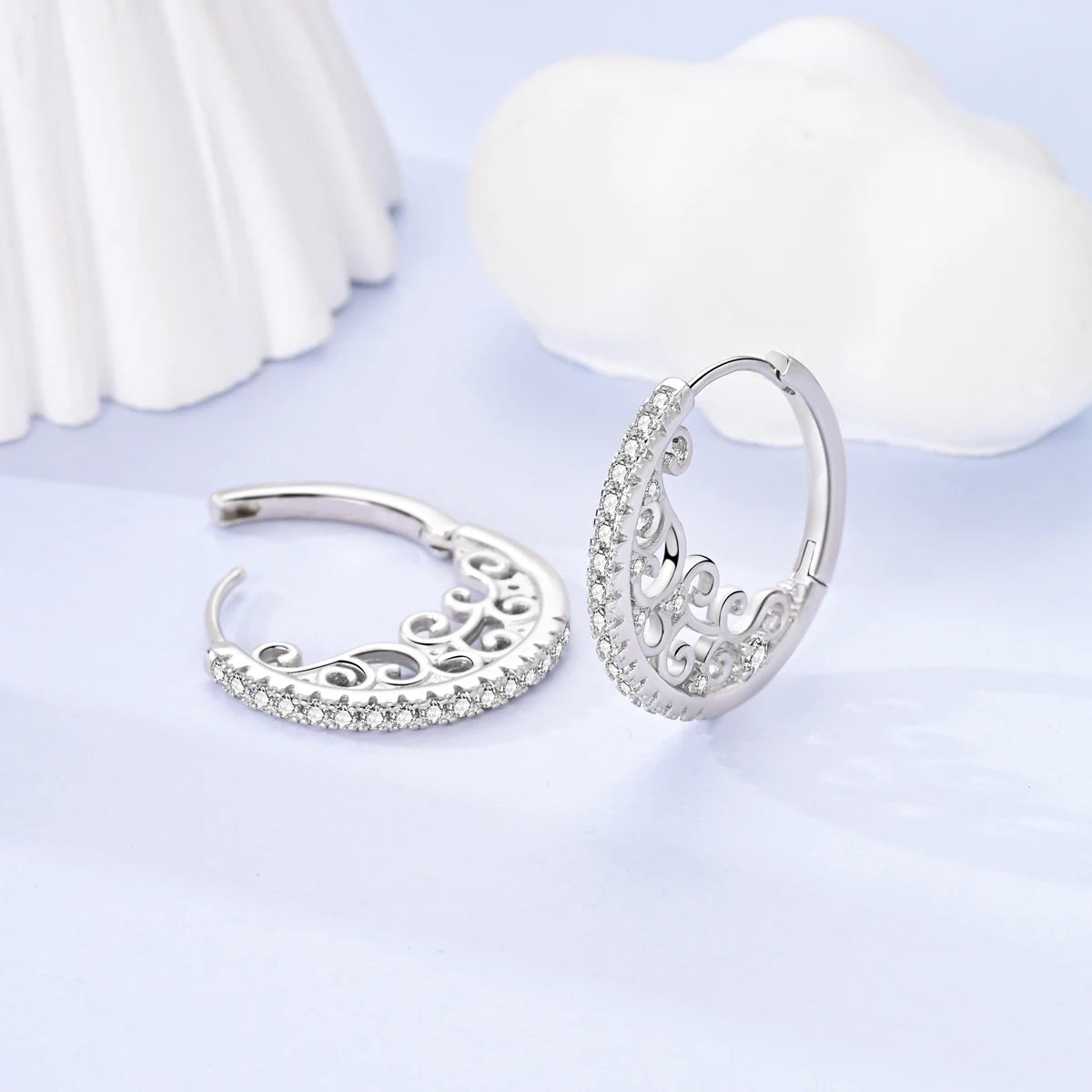 925 Sterling Silver Vintage Patterned Stone Inlaid Hoop Earrings Trendy Gift