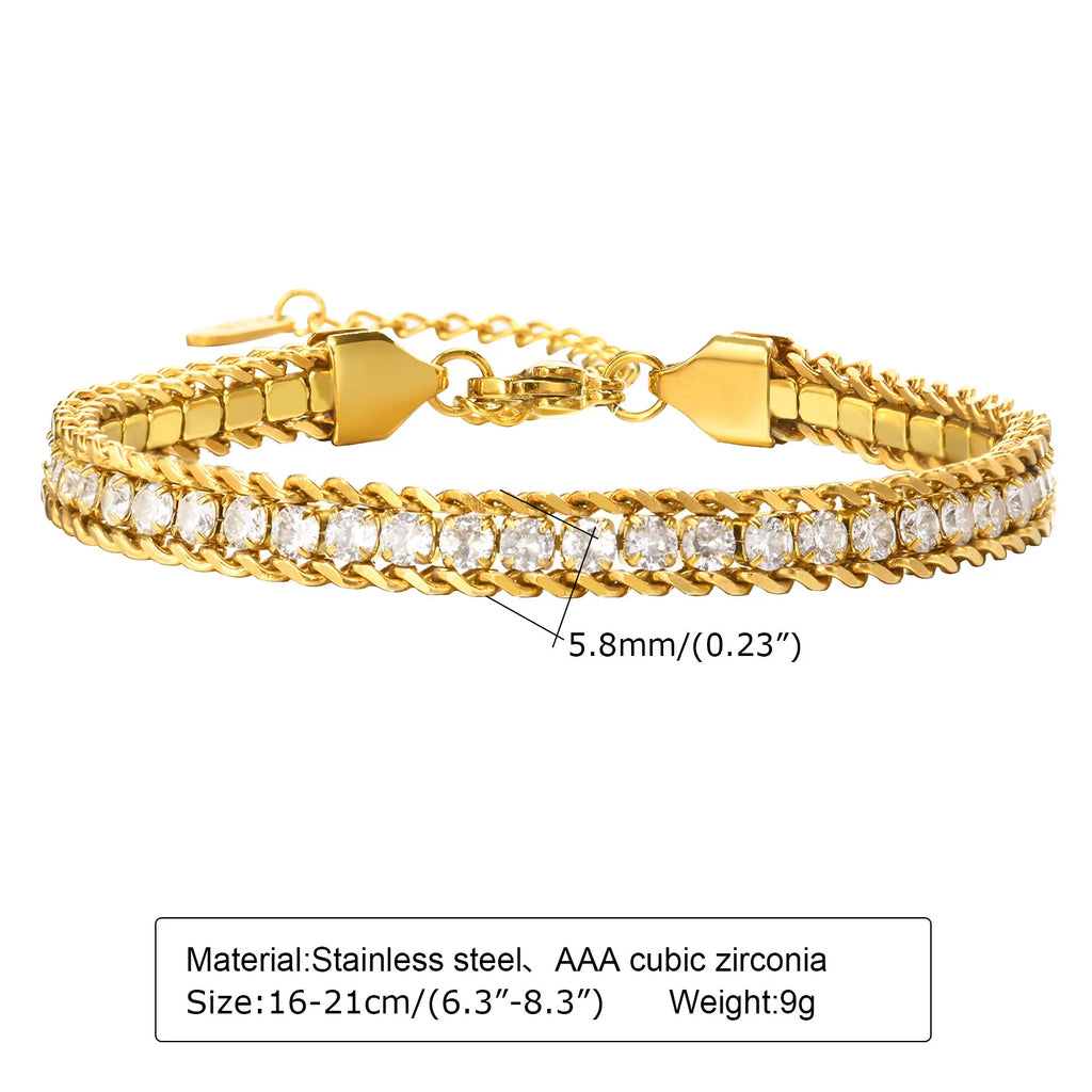 Charms Tennis Bracelet for Women, Cubic Zirconia Chain Bracelet Adjustable,Stainless Steel Miami Link CZ Bangle Gift