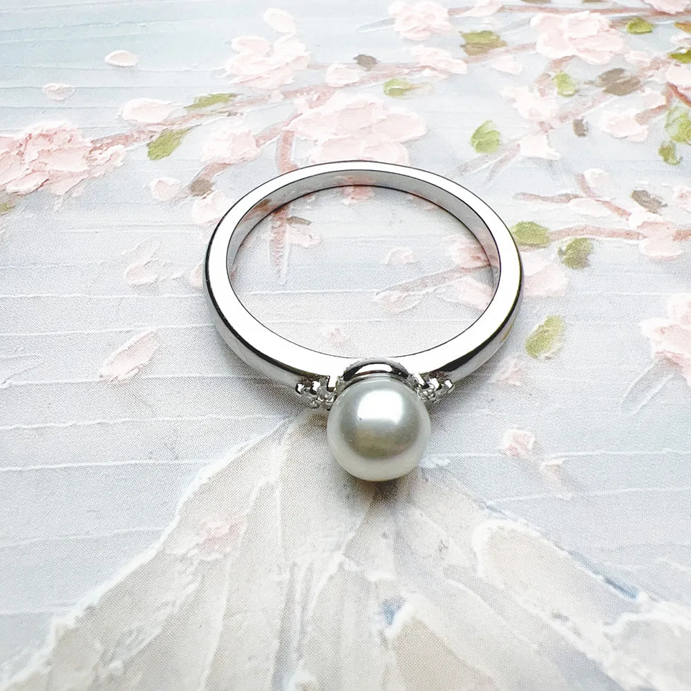 Pearl and Zircon Ring 925 Sterling Silver Glam Spring Trendy Jewellery Women