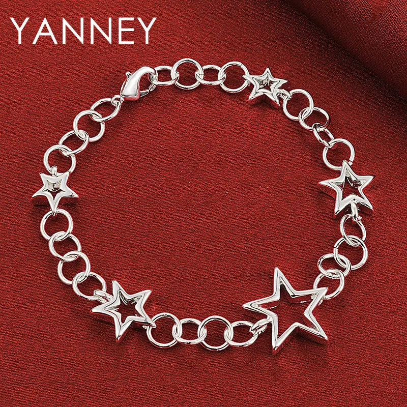 925 Sterling Silver 8-inch Star Bracelet Women Wedding Party Jewellery Gift