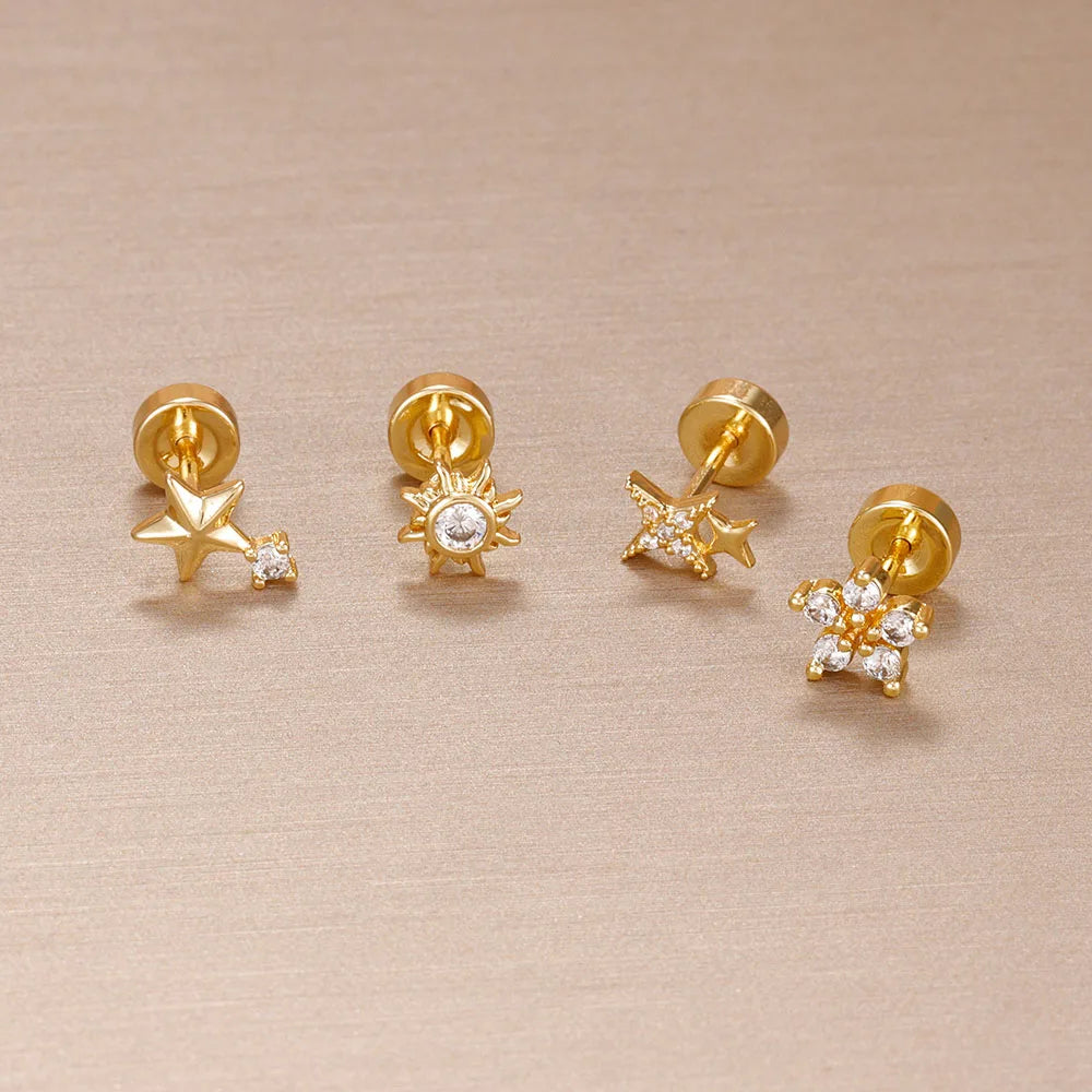 1PC Stainless Steel Star Moon Cartilage Piercing 18K Gold Plated